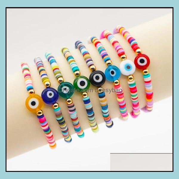 Charm Bracelets Schmuck t￼rkisch b￶se Augenarmband Bohemian weich y f￼r Frauen Vintage Perlen Armreif gemischte Farben Drop Lieferung 2021 Chi8f