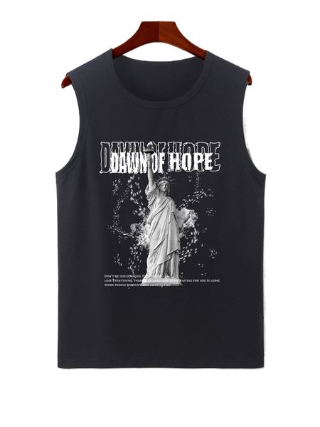 

men statue of liberty & slogan graphic tank 24ai#, White;black