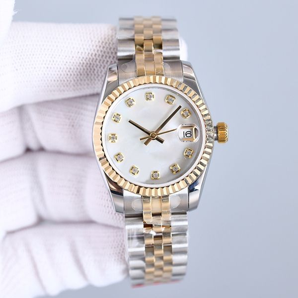 

hjd 31/28mm women watches automatic machine 41/36mm men's watch 904l stainless steel strap with diamond sapphire mirror dial folding bu, Slivery;brown