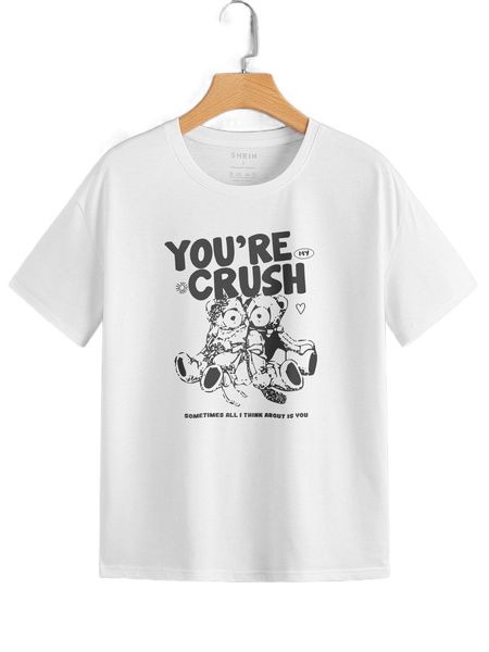 

slogan & bear print tee x4te#, White