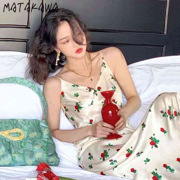 

retro spaghetti strap woman dress vneck sleeveless dresses spring vestidos rose print chiffon robe 210506, Black;gray
