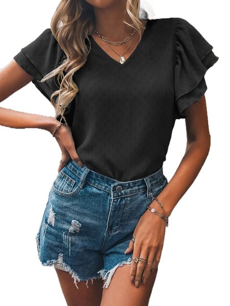 

layered sleeve textured blouse c7ry#, White