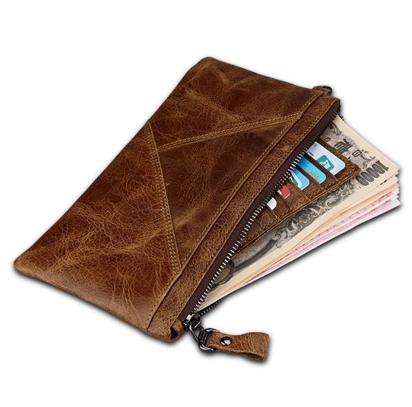 

selling crazy horse leather anti-theft brush anti wallet color card bag multifunctional men's hand, Red;black