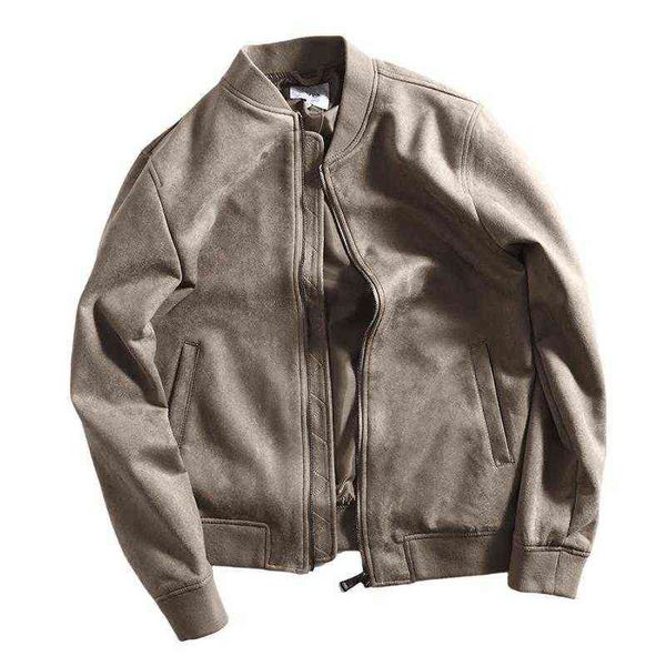 

mcikkny men fashion suede leather baseball jackets spring autumn outwear for male clothing size m-4xl t220728, Black;brown