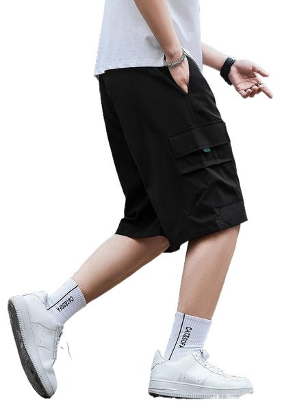 

men flap pocket side drawstring waist shorts e1rv#, White;black
