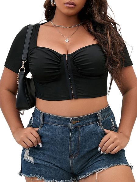 

plus hook and eye ruched crop tee b7xo#, Black