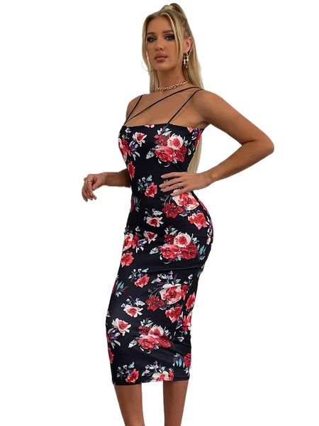 

parthea floral print asymmetrical neck bodycon dress o8hc#, Black;gray