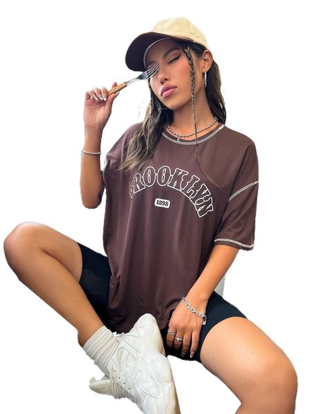 

letter graphic stitching drop shoulder tee w0r5#, White