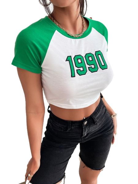 

colorblock letter graphic t-shirt 81s5#, White