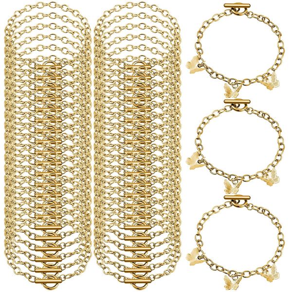 

chains bracelet with ot toggle clasp stainless steel link diy jewelry making bracelets for women crafts supplies gold ammvu, Silver