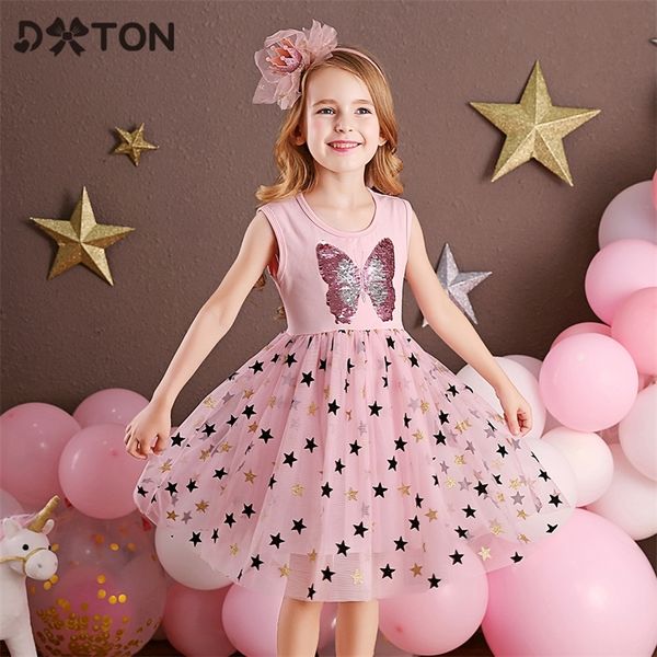 Dxton baby meninas verão roupas crianças vestidos para vestido de borboleta crianças sem mangas estrela festa de aniversário estrela 220422