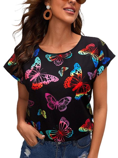 

batwing sleeve butterfly print d3un#, White