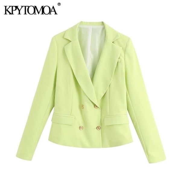 

kpytomoa women fashion double breasted cropped blazers coat vintage notched collar long sleeve female outerwear chic y201026, White;black