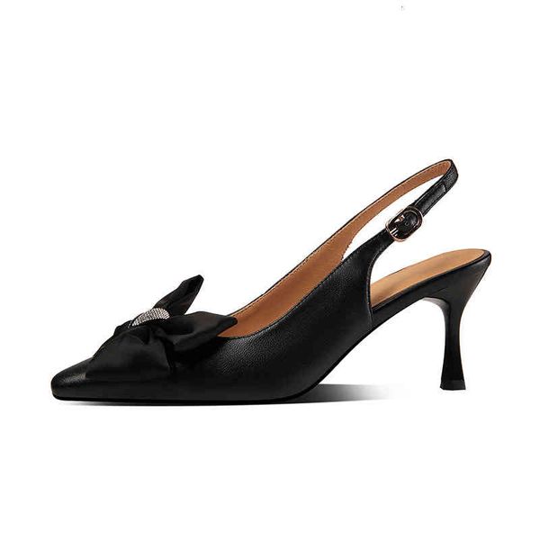 

sandals spring and summer women's shoes small square head thin heel high-heeled bow buckle wrap head simple sandals xsaz, Black