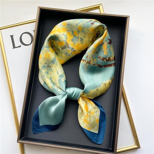 

spring silk scarf women square shawls and wraps hairband foulard neckerchief female print lady neck headband tie, Blue;gray