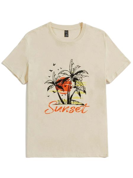 

men coconut tree & letter graphic tee m7xr#, White;black