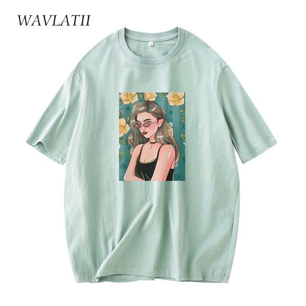 

wavlatii beautiful women print short sleeve t shirts lady fashion casual tees female white black cotton for summer wt2104 220511
