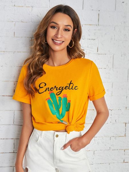 

cactus & letter graphic tee j0ro#, White