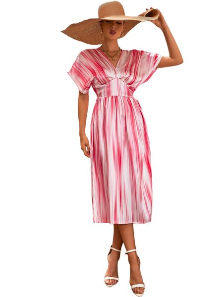 

random ombre striped batwing sleeve satin dress i92o#, Black;gray