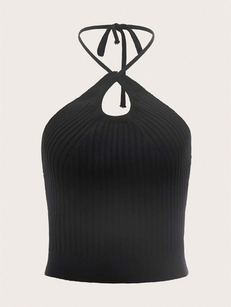 

tie backless halterneck crop knit f1kt#, White;black