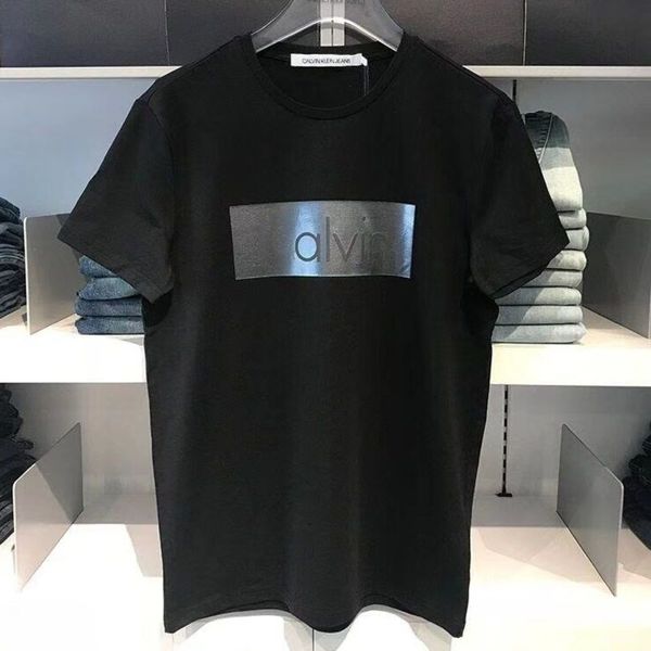 

summer short-sleeved t-shirt brand ck men's simple round neck youth short-sleeved tshirt bottoming shirt high quality, White;black