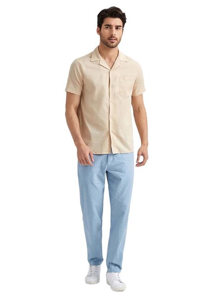 

men lapel neck pocket patched shirt & pants b0lh#, Gray