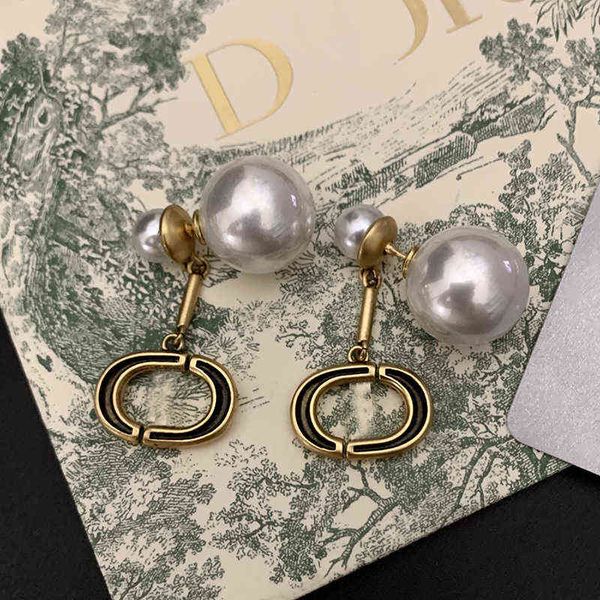 

40% off front and pearl d family same bronze color old letters back hanging atmospheric s925 sier needle earrings cjeweler for mens womens, Golden;silver