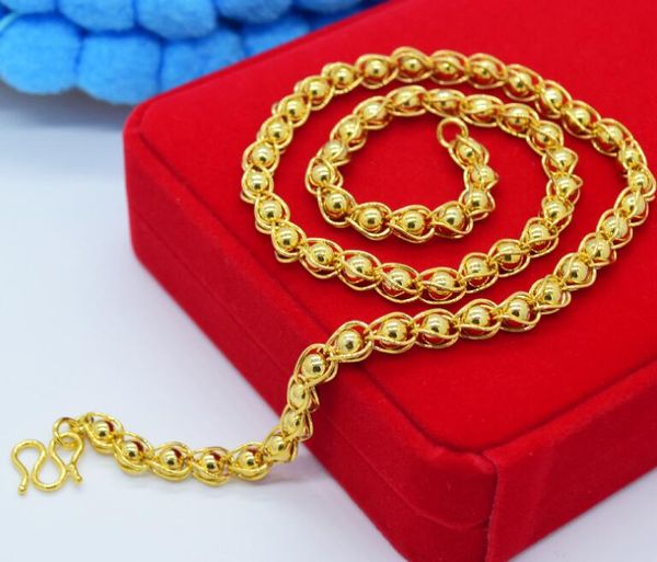 

14k gold plated men's necklace round bead gold thread solid chain, Silver