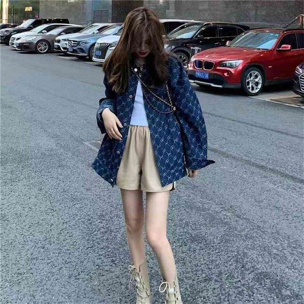 

printed denim jacket women's version loose 2022 early autumn minority versatile thin jacket new style outer fashion 85% off factory cle, Black;brown