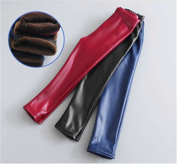 

leggings 2018 baby girls winter kids thick velvet leggings pencil pants children warm trousers faux pu leather legging slim pant, Blue