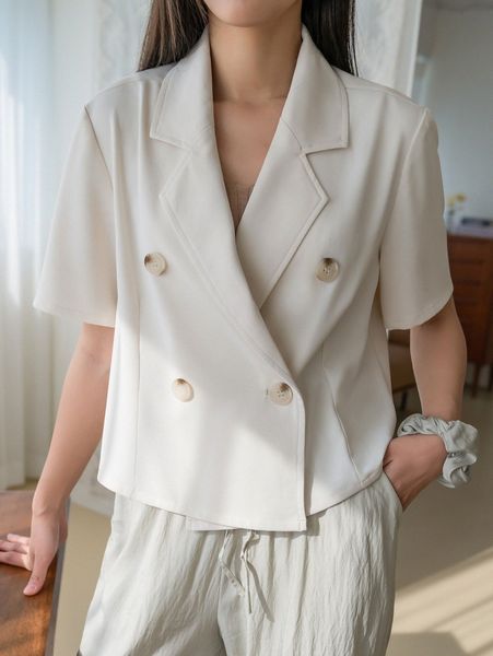 

dazy lapel neck double breasted blazer k2ez#, White