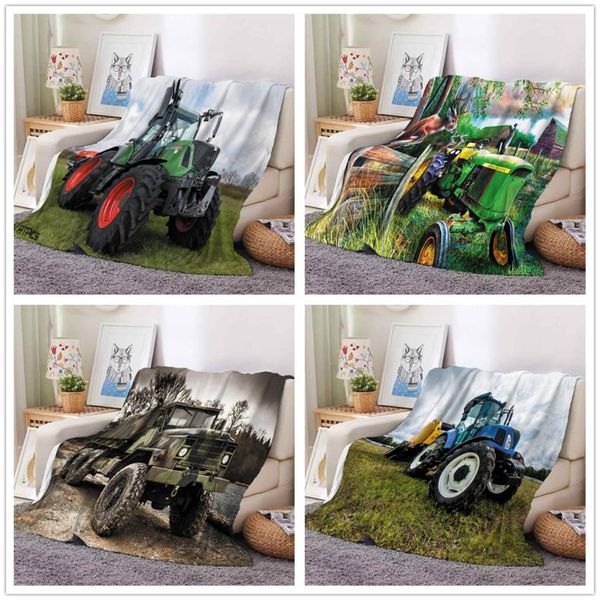 

agricultural tractor series cool 3d print blanket household rectangle single layer flannel air conditioning cloak blanket-12