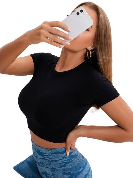 

seamless solid raglan sleeve sports tee 546o#, Gray