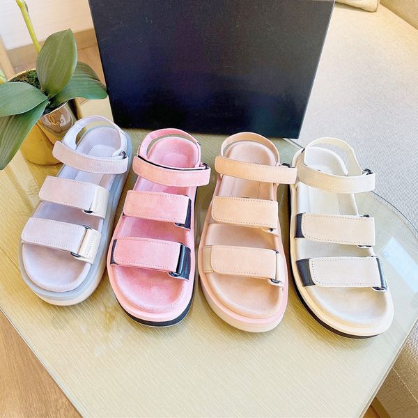 

fashion macaron color women flat open-toe sandals designer velcro summer single shoes vacation leisure sandal luxury loafers comfort beach s, Black