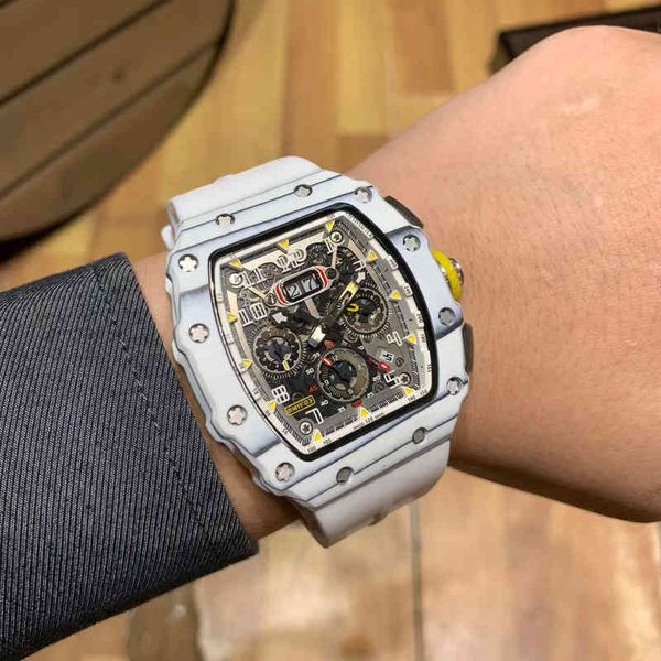 

business leisure richa milles personalized white mens multifunctional automatic mechanical watch tape tide sports atmosphere, Slivery;brown