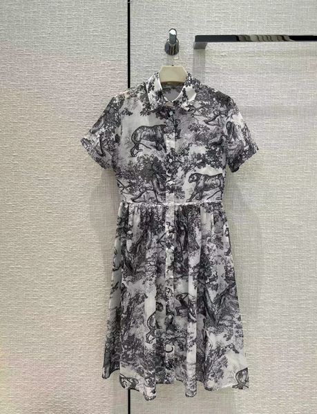 

milan runway dresses 2022 spring summer lapel neck short sleeve women's designer dress brand same style sundress 0519-3, Black
