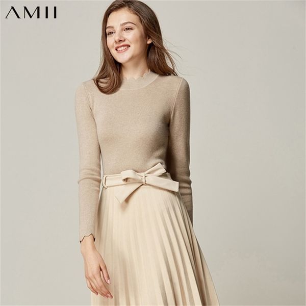 

amii minimalist solid sweater autumn winter women casual round neck slim fit elegant female pullover knit sweater 11960108 201222, White;black