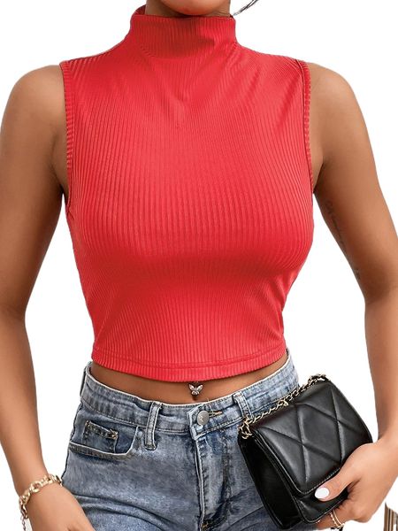 

mock neck crop tank 93g4#, White