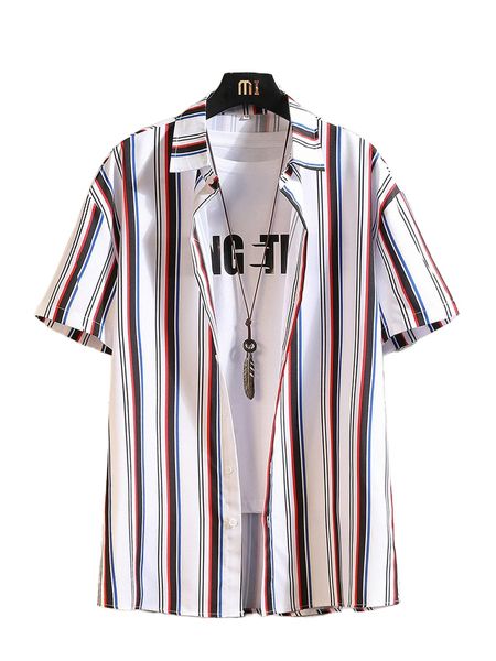 

men random block striped print shirt without tee t6yt#, White;black