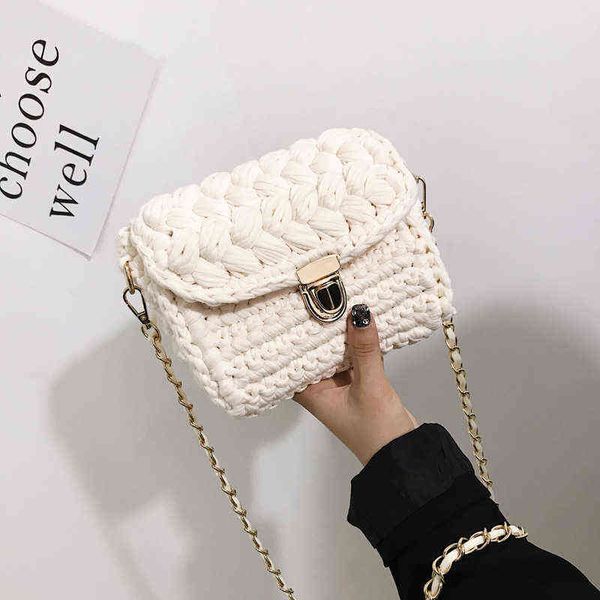

women s bag cloth crochet woven bag hand made woven chain lock women s crossbody single small ladies shoulder bag 220427
