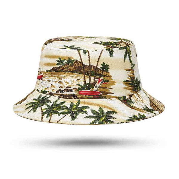 2022 Tasarımcı Şapka Moda Yaz Hindistan cevizi Ağacı Baskılı Balıkçı Kapakları Panama Kova Şapkası Gorro Pescador Erkek Kadınlar
