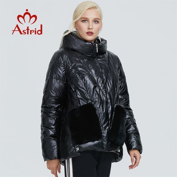 

astrid winter jacket women black glossy fashion coat plush stitching large pocket design warm black women parka ar-9231 201127