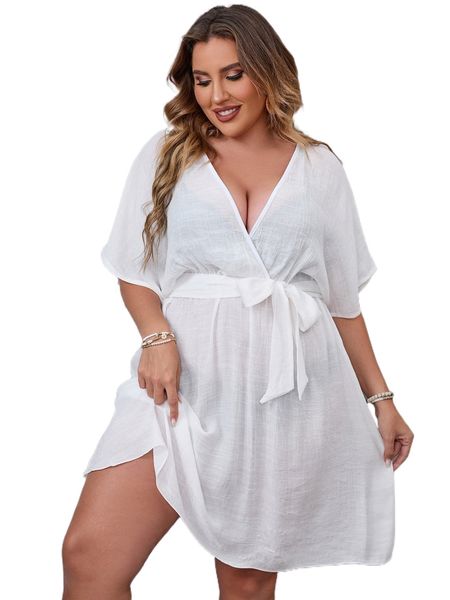 

plus plain belted cover up e2vj#, Black