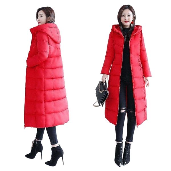 

women's down & parkas winter women solid coats mid-length temperament slim jacket plus size hooded thick warm female cotton overcoat m6, Black