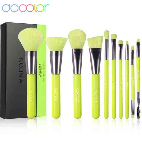 Docolor Neon 10pcs Makyaj Fırçaları Set Yüz Temel Toz Göz Farı Kaş Kabuki Karıştırma Fırçası Güzellik Kozmetik Araçları 220514