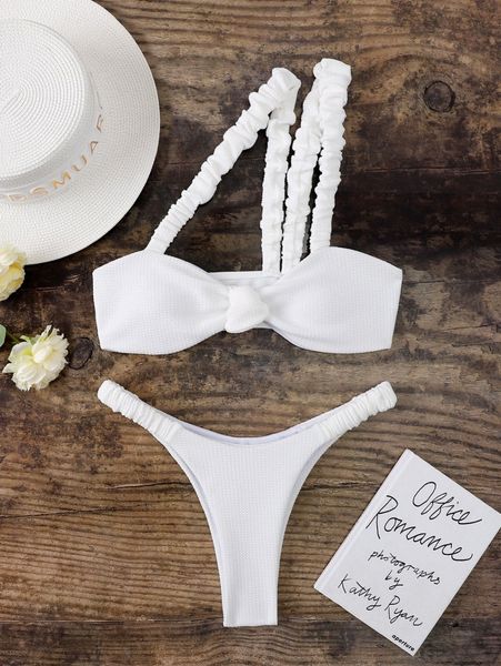 

plain ruched asymmetrical bikini swimsuit t0fv#, White;black