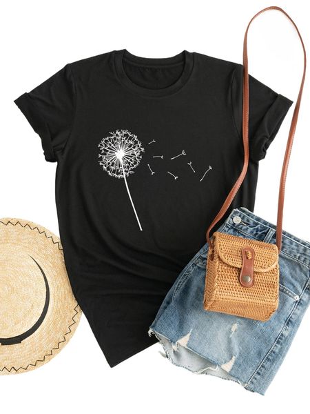 

plus dandelion print tee c6pc#, Black