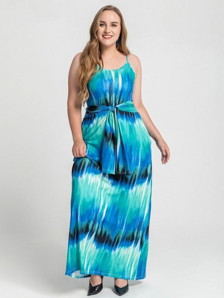 

plus tie dye belted slip dress 15kr#, Black