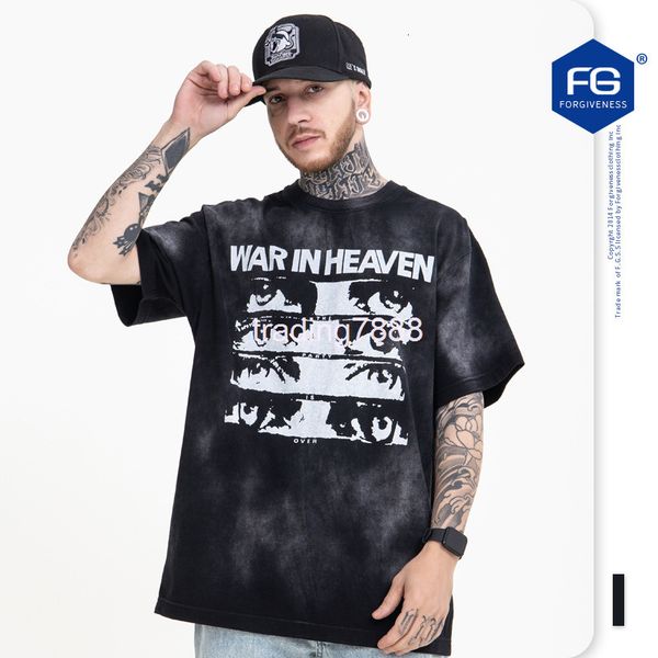 

men's t-shirts fg menswear spring / summer fashion brand used washing water graffiti vintage american casual t-shirt loose tzab, White;black