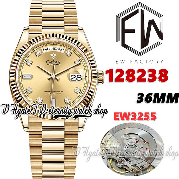 

ewf v3 ew128238 ew3255 automatic mens watch 36mm gold fluted bezel 18k gold diamonds dial 904l jubileesteel bracelet with same serial warran, Slivery;brown